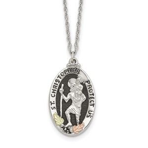 Black Hills SS 12K Gold Accents St. Christopher Protect Us 18"  Necklace